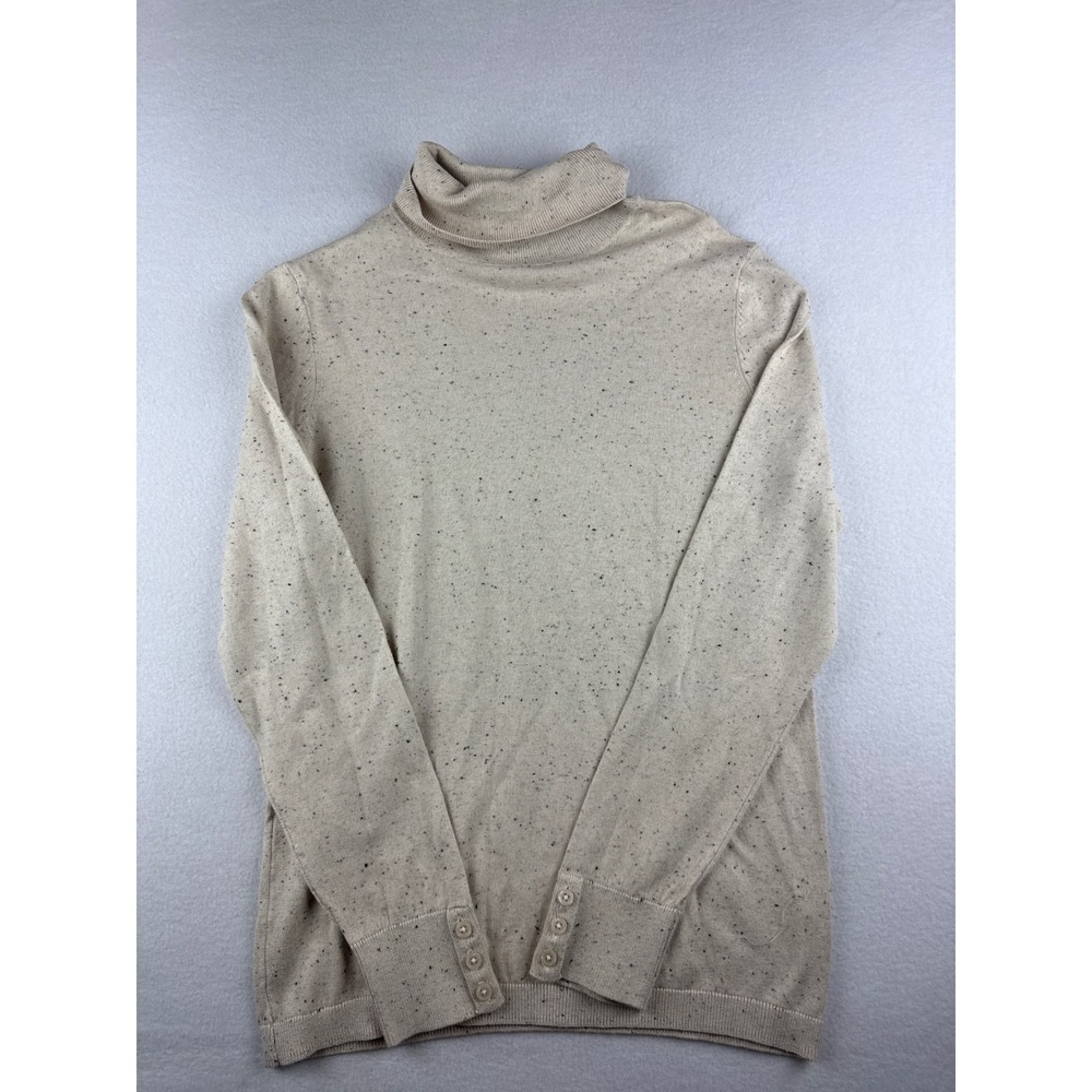 Talbots Womens Oatmeal Beige Flecked Button Cuff Turtleneck Sweater Size M